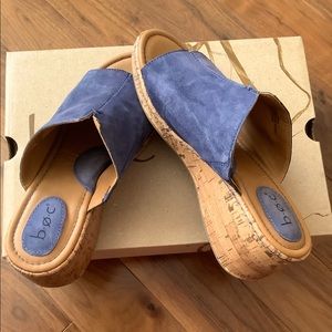 LIKE NEW WEDGE Platform Heels Gorgeous Real Leather BLUE COLOR Upper Size 10 M